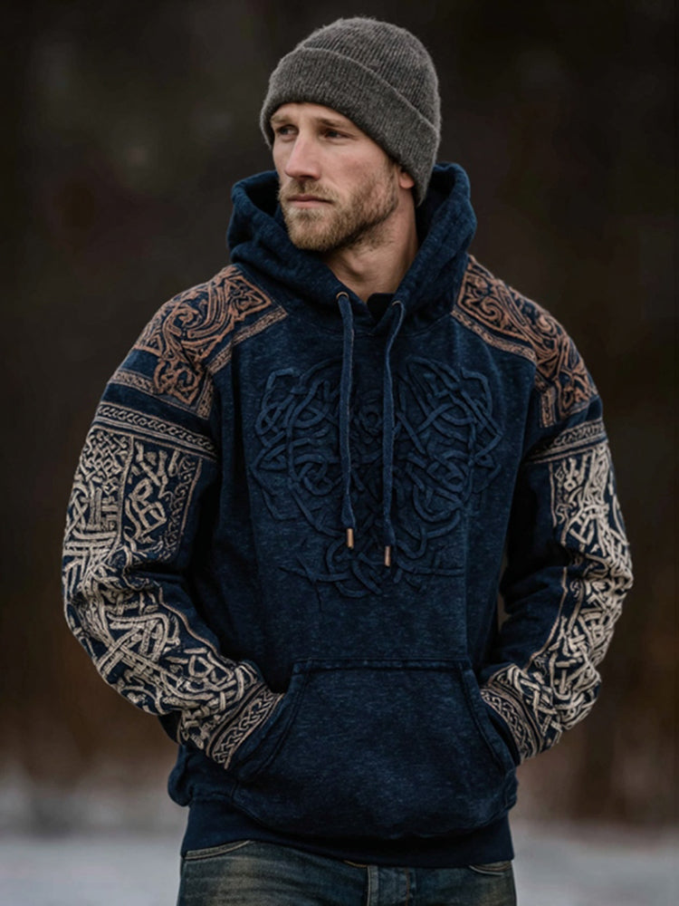 Men's Vintage Viking Color Block Celtic Knot Art Print Hoodie