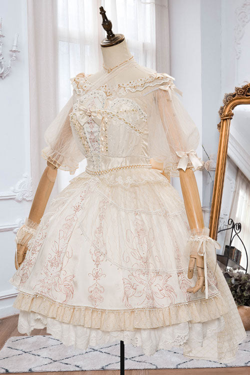 Apricot Gorgeous Hanayome Bowknot Lace Elegant Ruffled Sweet Lolita JSK Dress