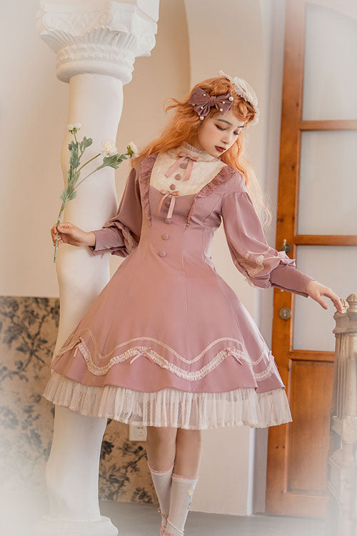Alice Girl Andrea Solid Bowknot Long Sleeves Ruffled Sweet Lolita OP Dress 3 Colors