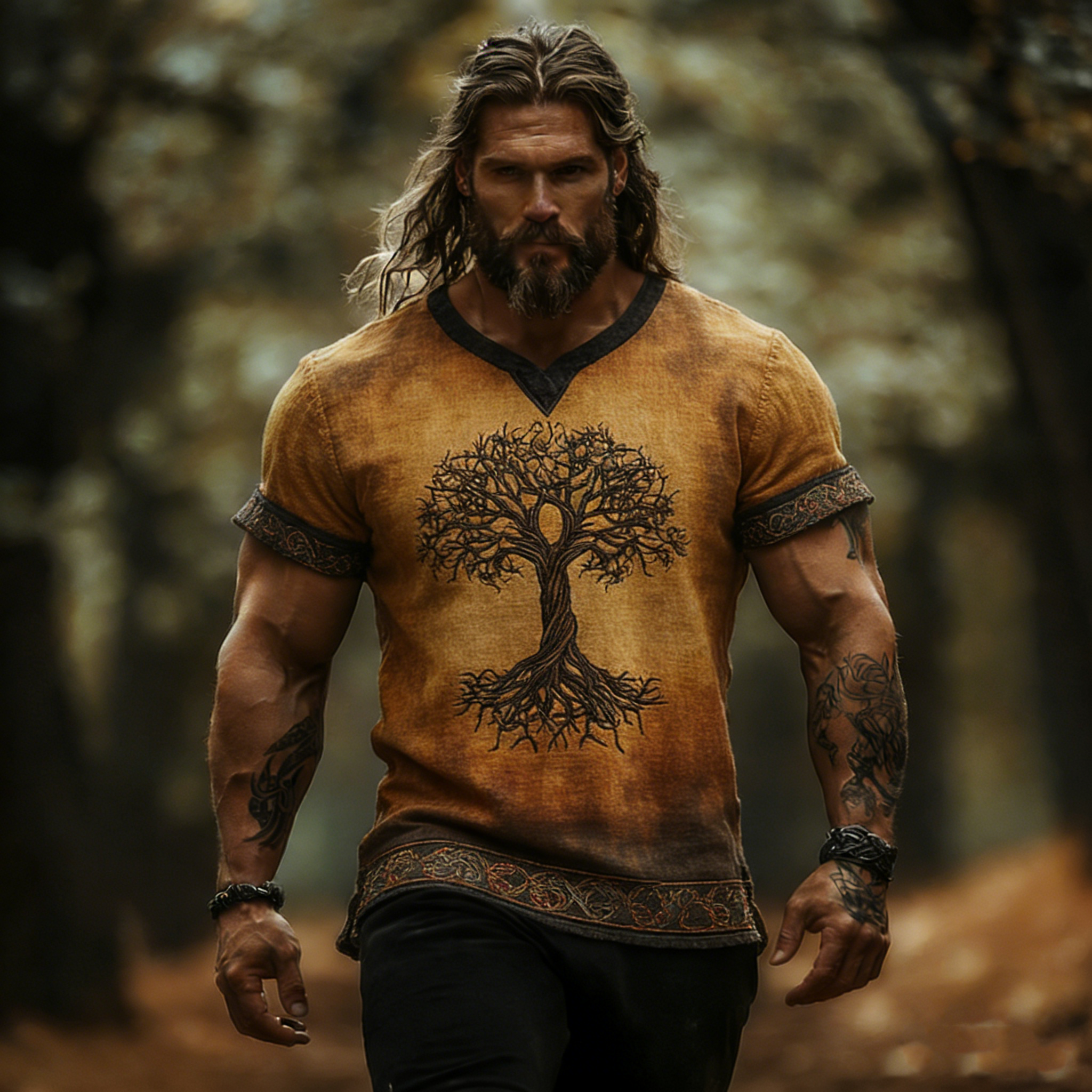 Men's Viking Celtic Knot Art Linen V-neck T Shirt