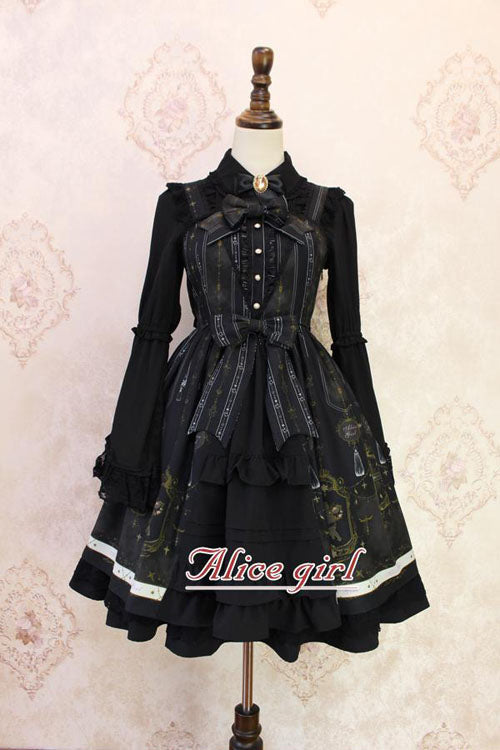 Angel Cross Print Lace Bowknot Cardigan Ruffled Sweet Lolita JSK Dress