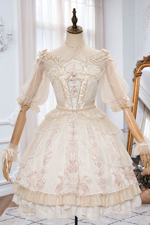 Apricot Gorgeous Hanayome Bowknot Lace Elegant Ruffled Sweet Lolita JSK Dress