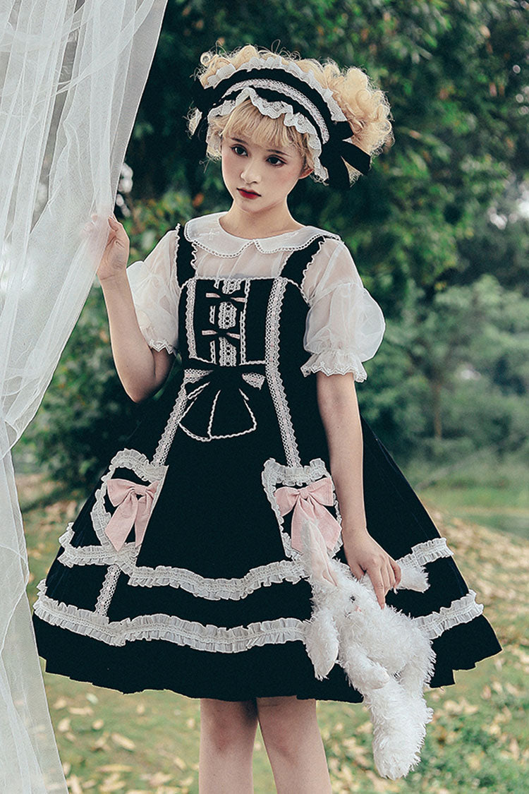 Black High Waist Love Bowknot Ruffled Princess Sweet Lolita JSK Dress