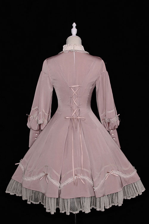 Alice Girl Andrea Solid Bowknot Long Sleeves Ruffled Sweet Lolita OP Dress 3 Colors