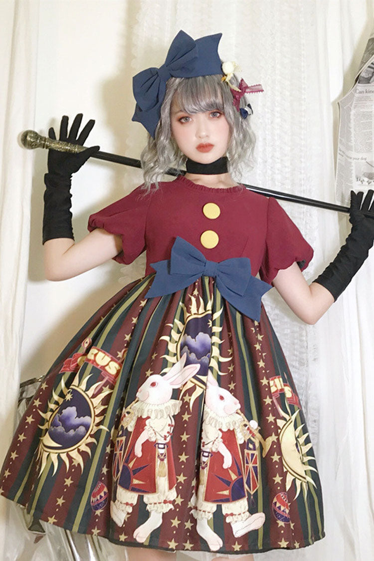 Antique Doll Print Christmas Bowknot Sweet Lolita OP Dress