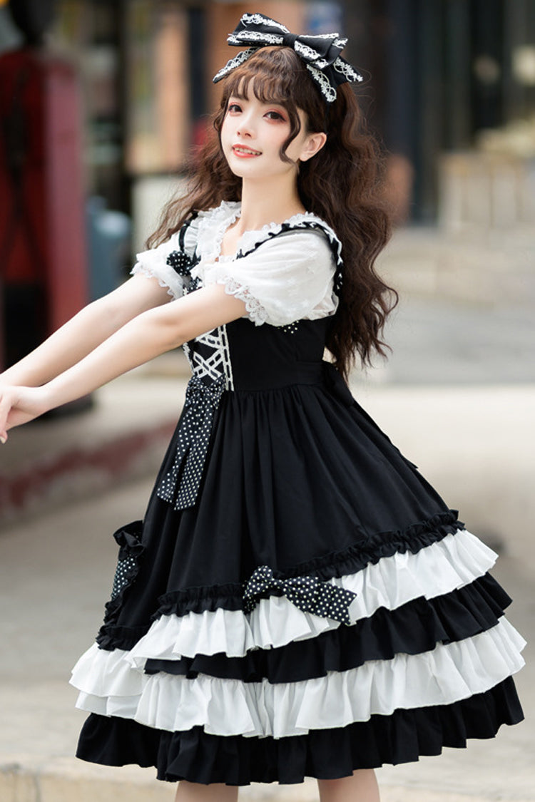 Black Bowknot Ruffled Multi-Layer Classic Lolita Jsk Dress