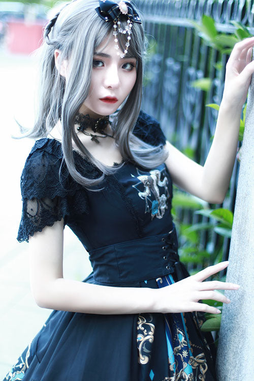 Black God's Salvation Square Collar Short Sleeves Lace Ruffled Gothic Lolita OP Dress