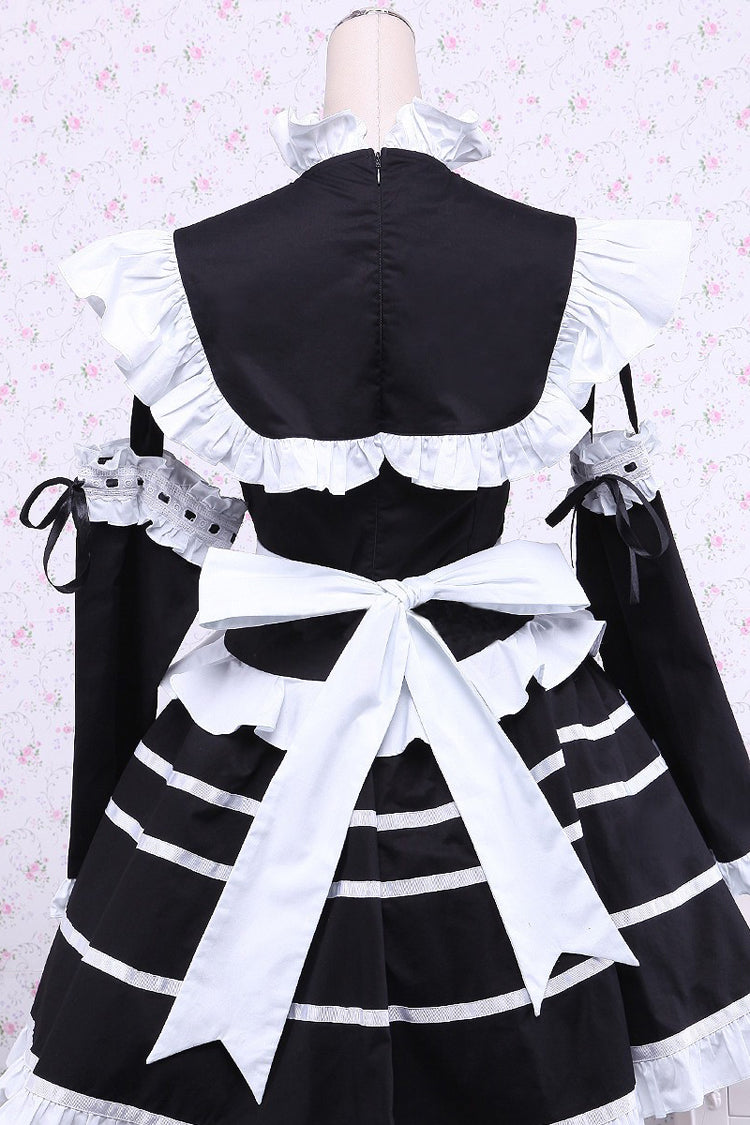 Black Cotton Stand Collar Long Sleeves Ruffled Bowknot Gothic Lolita Dress