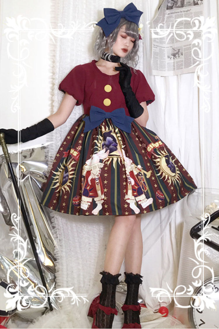 Antique Doll Print Christmas Bowknot Sweet Lolita OP Dress