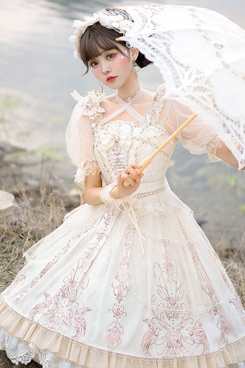 Apricot Gorgeous Hanayome Bowknot Lace Elegant Ruffled Sweet Lolita JSK Dress