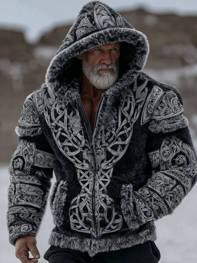 Men's Viking Vintage Pattern Design Art Cozy Hooded