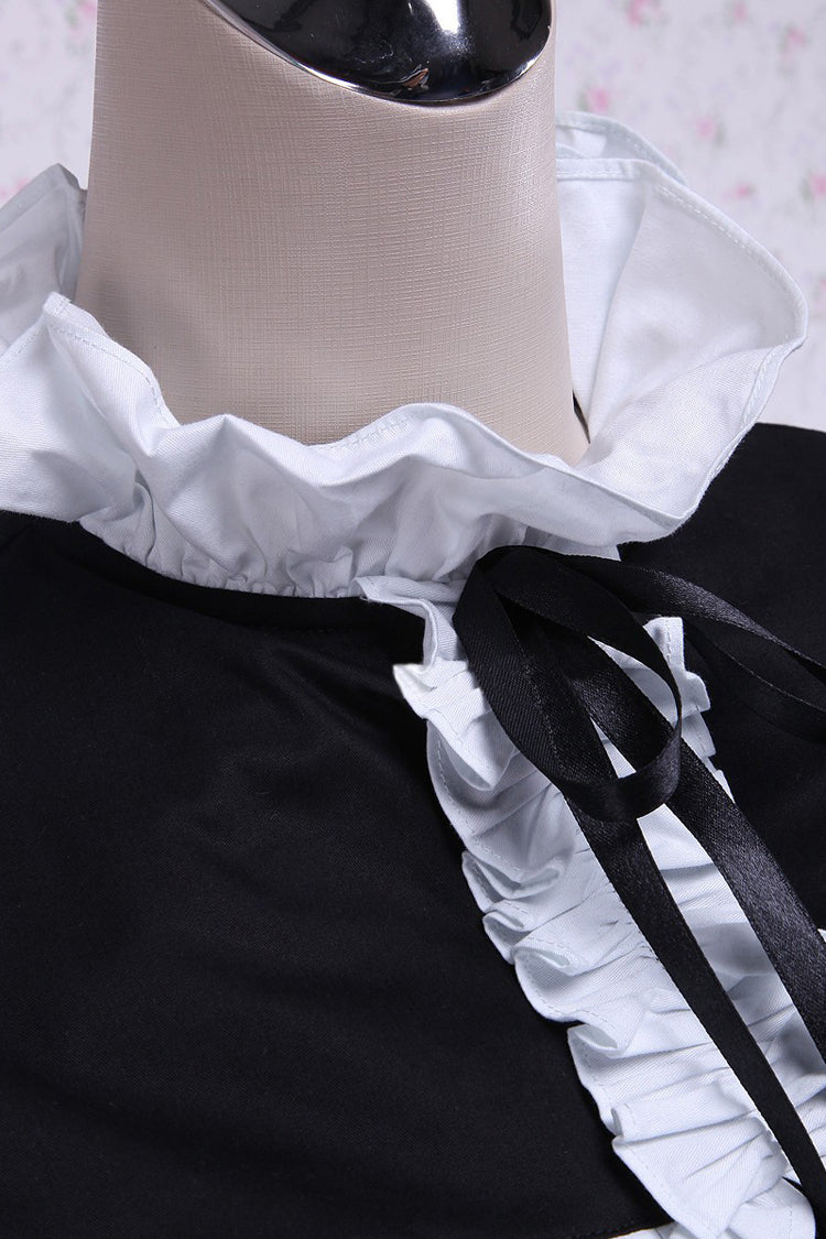 Black Cotton Stand Collar Long Sleeves Ruffled Bowknot Gothic Lolita Dress