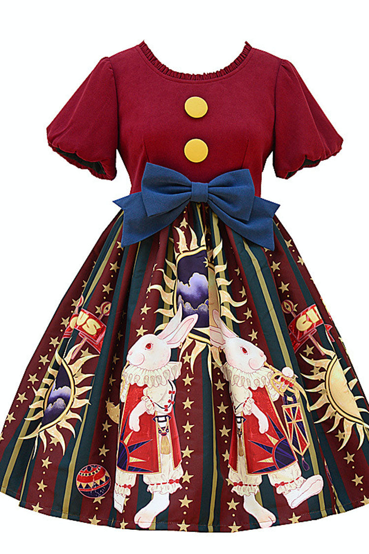 Antique Doll Print Christmas Bowknot Sweet Lolita OP Dress