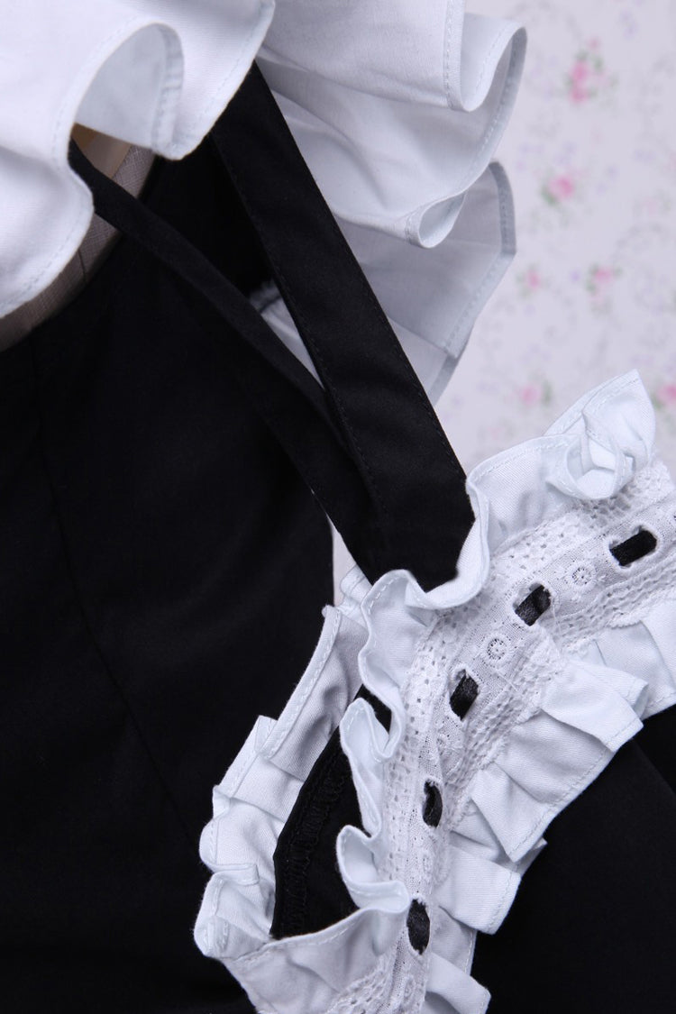 Black Cotton Stand Collar Long Sleeves Ruffled Bowknot Gothic Lolita Dress