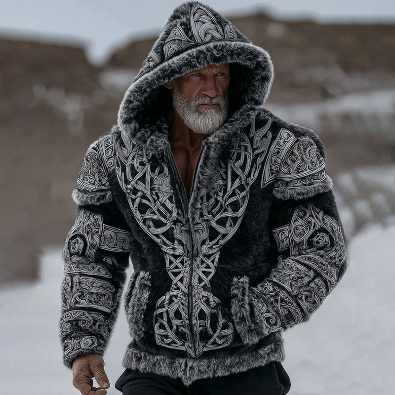 Men's Viking Vintage Pattern Design Art Cozy Hooded