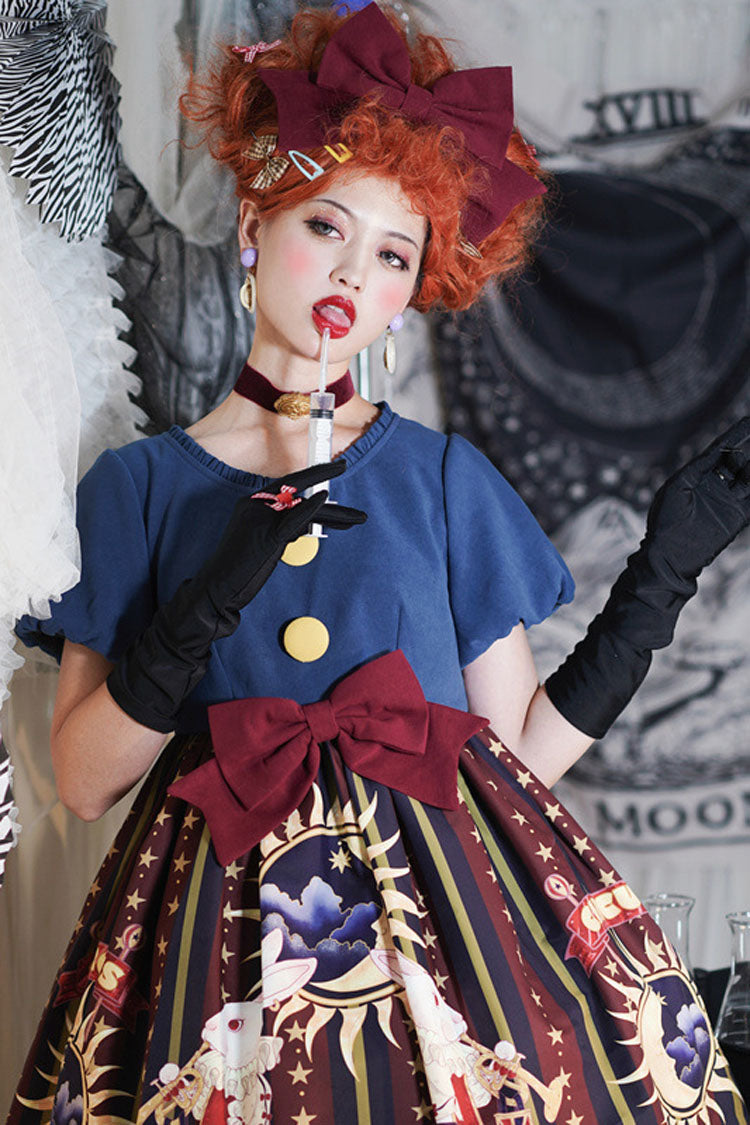 Antique Doll Print Christmas Bowknot Sweet Lolita OP Dress