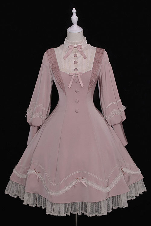 Alice Girl Andrea Solid Bowknot Long Sleeves Ruffled Sweet Lolita OP Dress 3 Colors
