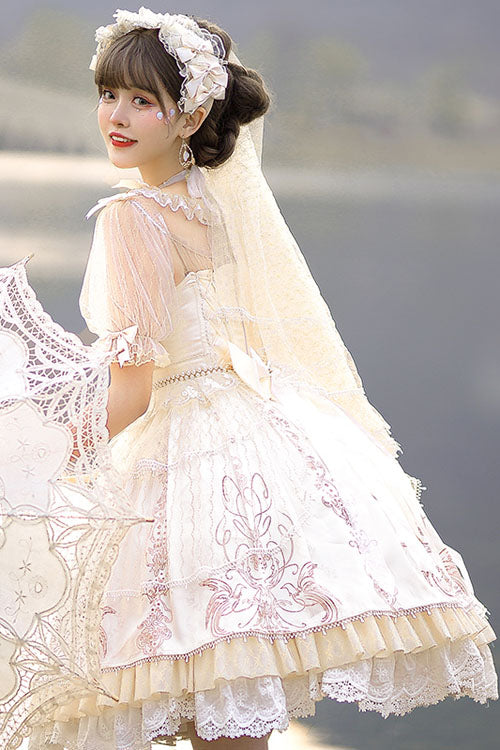 Apricot Gorgeous Hanayome Bowknot Lace Elegant Ruffled Sweet Lolita JSK Dress