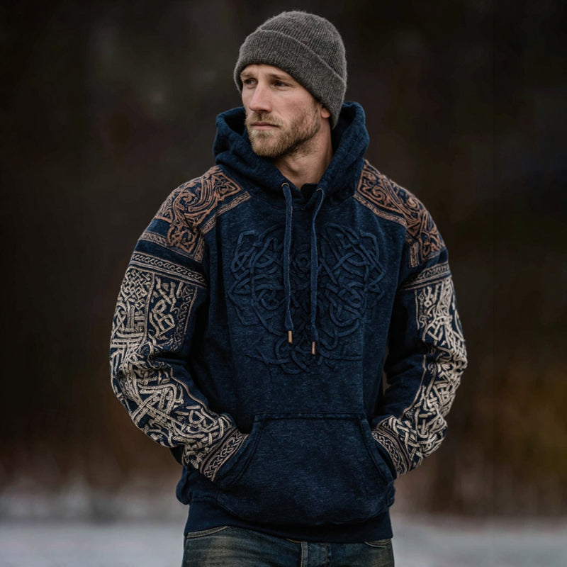 Men's Vintage Viking Color Block Celtic Knot Art Print Hoodie