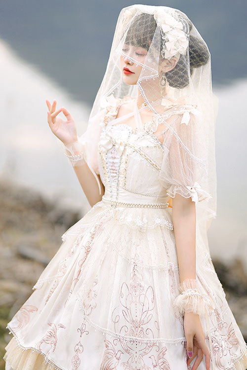 Apricot Gorgeous Hanayome Bowknot Lace Elegant Ruffled Sweet Lolita JSK Dress