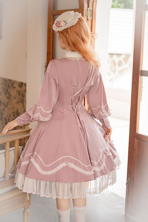 Alice Girl Andrea Solid Bowknot Long Sleeves Ruffled Sweet Lolita OP Dress 3 Colors