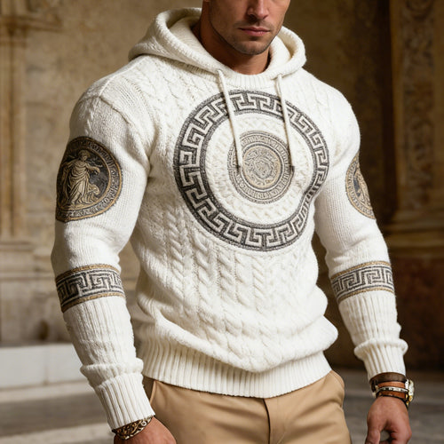 Ancient Roman Symbols Pattern Men's Knitted Hooded Sweater