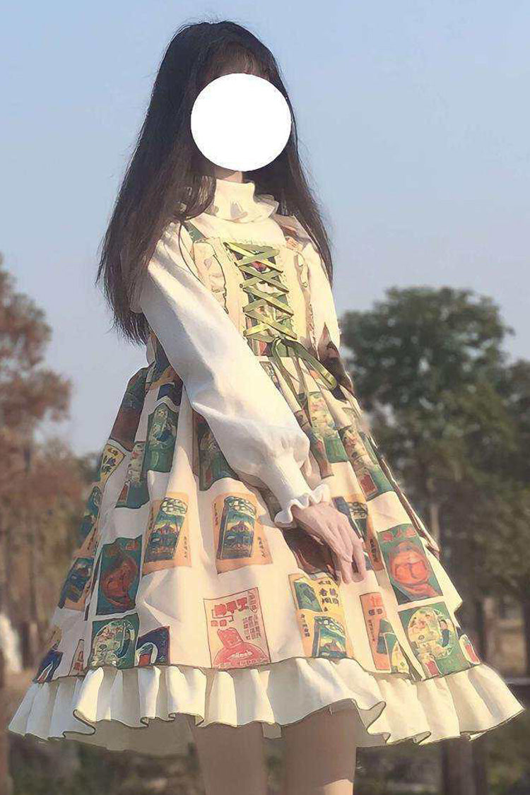 Apricot Headbow Back Tie Logo Print Sweet Lolita JSK Dress