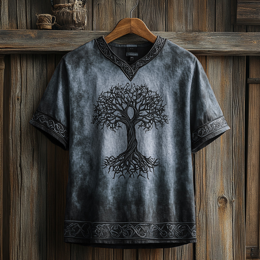 Men's Viking Celtic Knot Art Linen V-neck T Shirt
