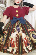 Antique Doll Print Christmas Bowknot Sweet Lolita OP Dress