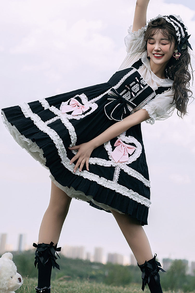 Black High Waist Love Bowknot Ruffled Princess Sweet Lolita JSK Dress