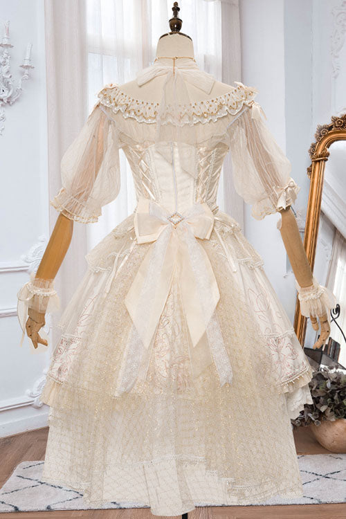 Apricot Gorgeous Hanayome Bowknot Lace Elegant Ruffled Sweet Lolita JSK Dress