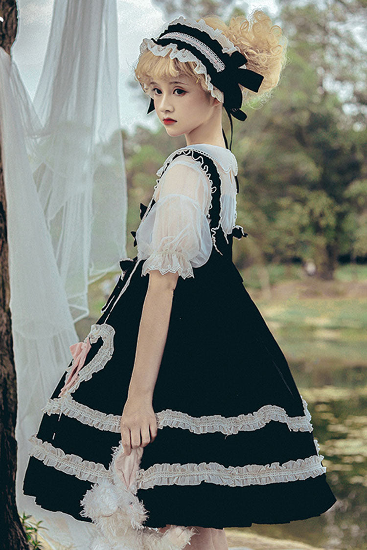 Black High Waist Love Bowknot Ruffled Princess Sweet Lolita JSK Dress