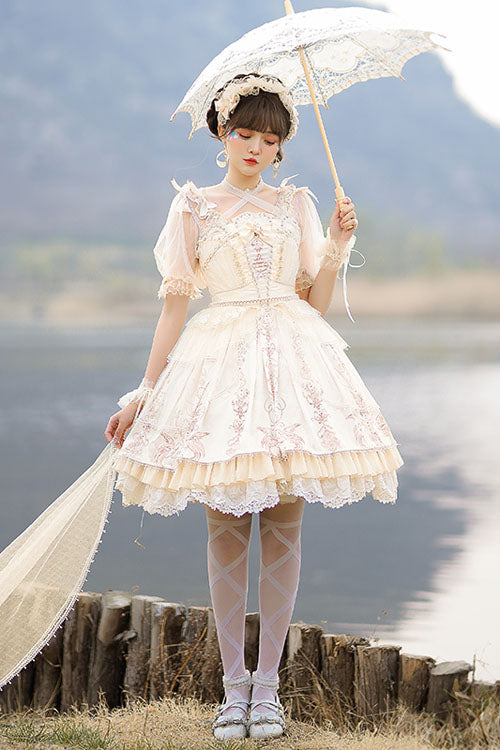 Apricot Gorgeous Hanayome Bowknot Lace Elegant Ruffled Sweet Lolita JSK Dress